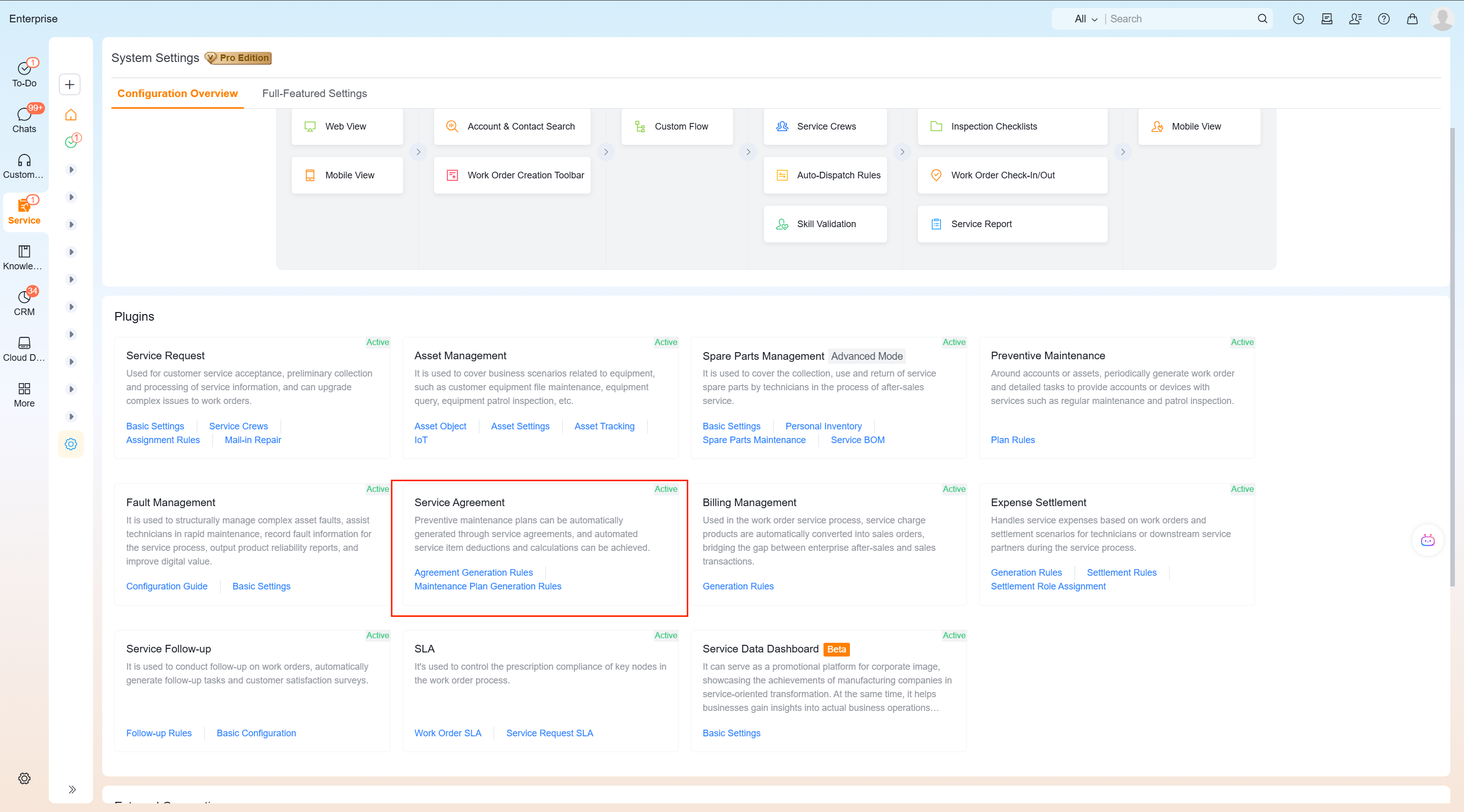 Enter the service agreement to automatically generate rules from the configuration overview