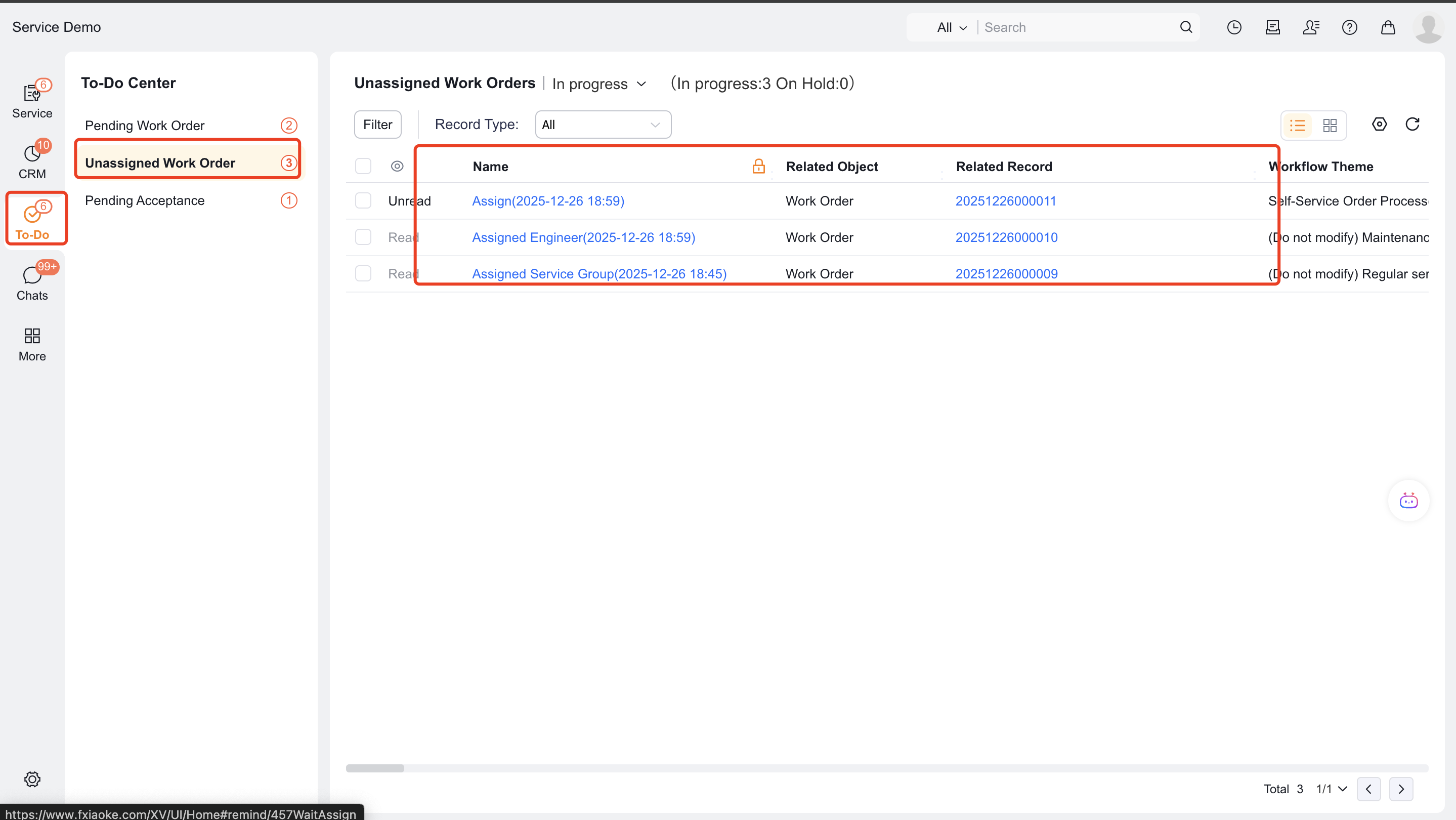 Work orders pending assignment