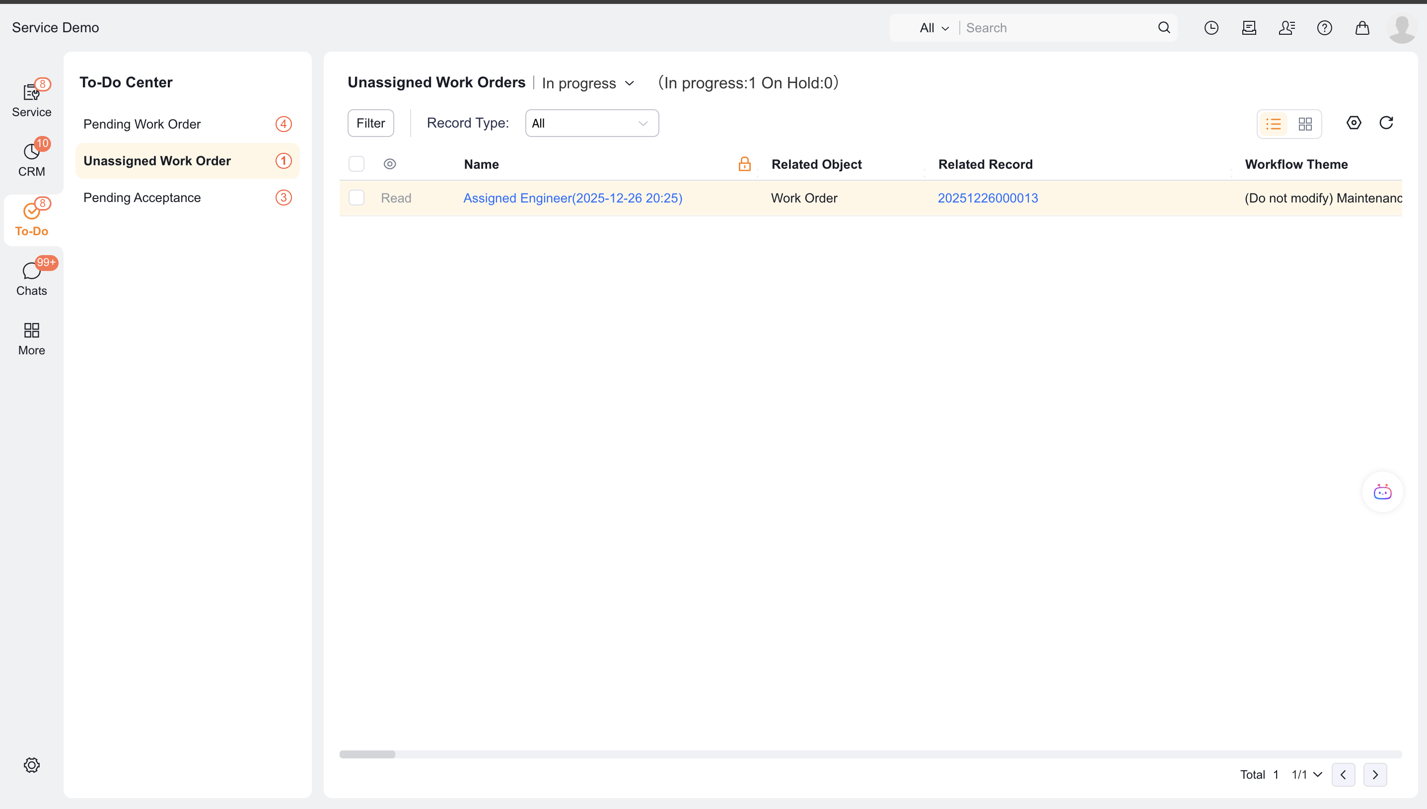 The service group dispatcher opens work orders awaiting assignment on the web