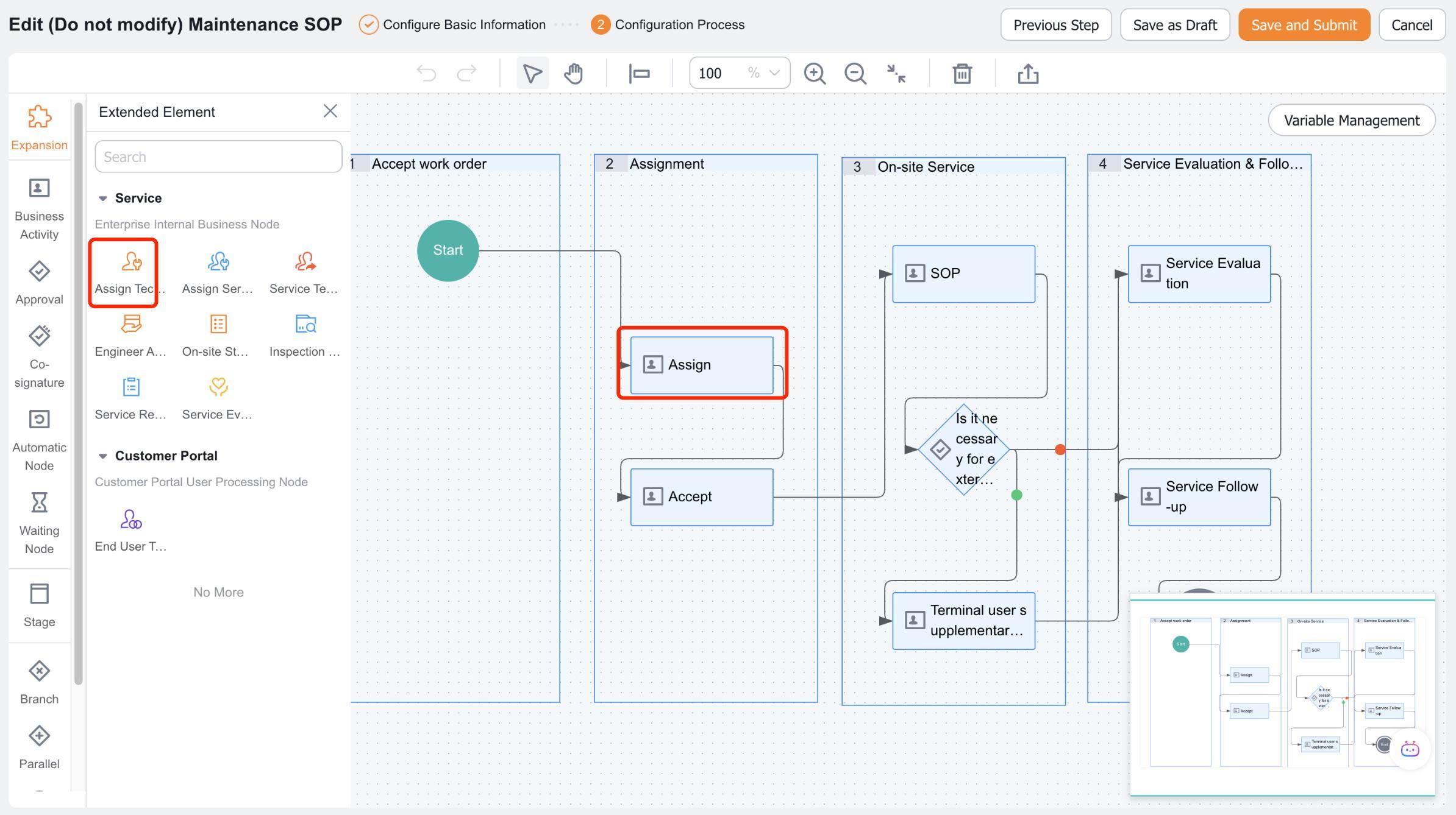 Configure the Assign Engineer node in the workflow