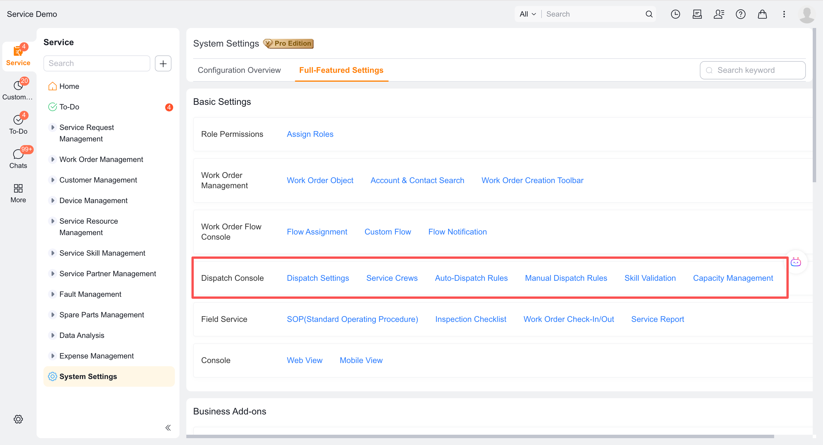 Enter service group and intra-group dispatch settings