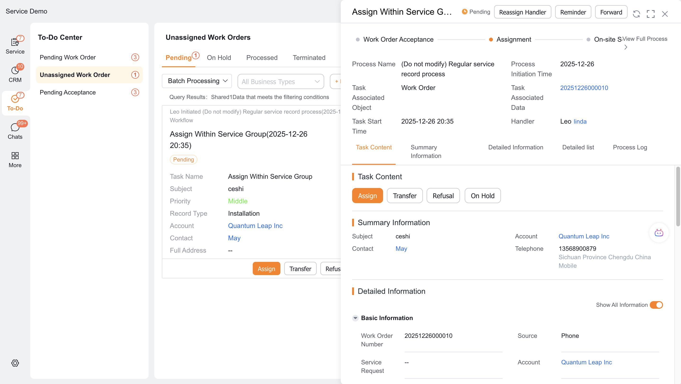 Open Gantt view for pending work orders