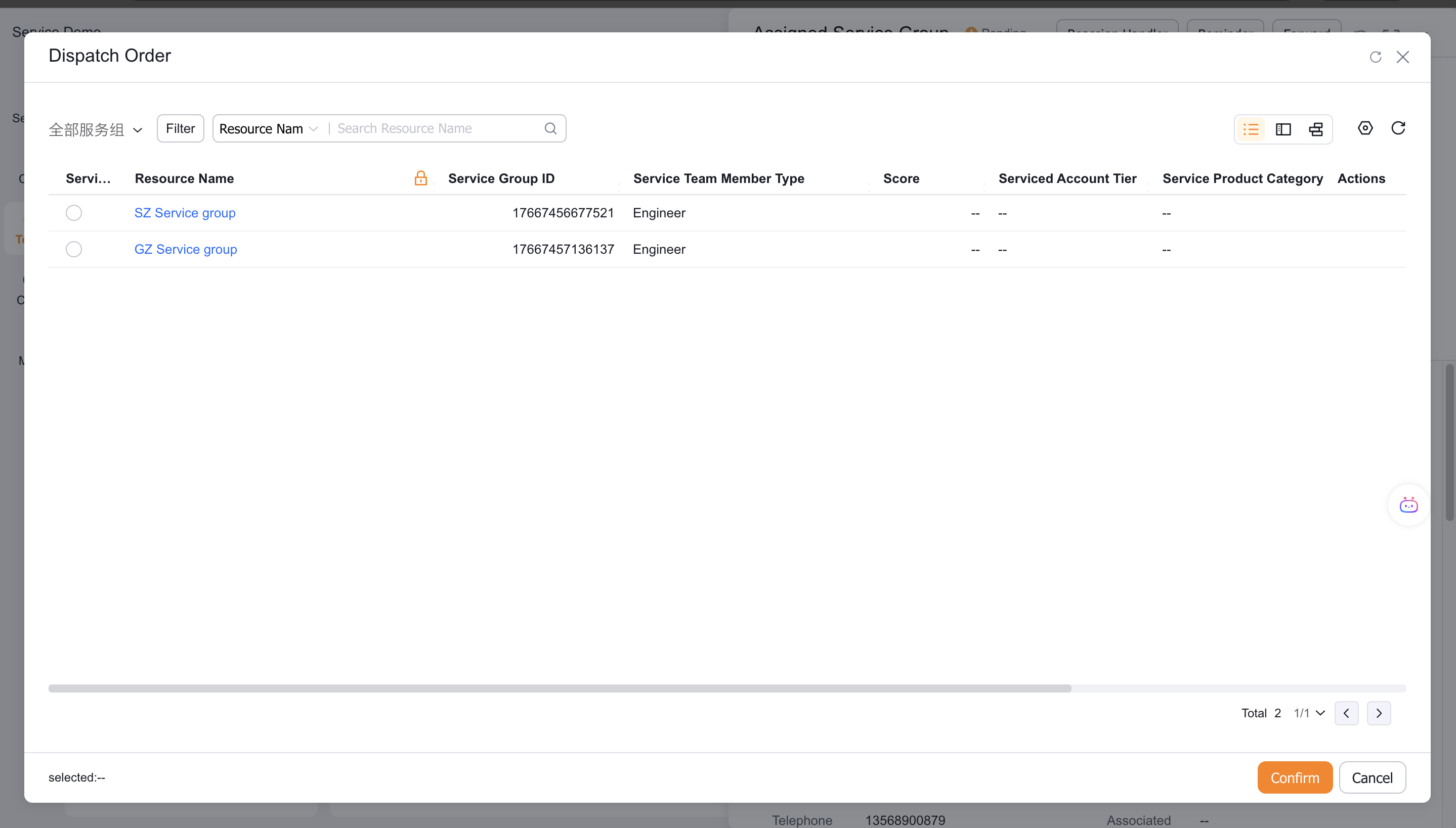 Assign a work order to a service group