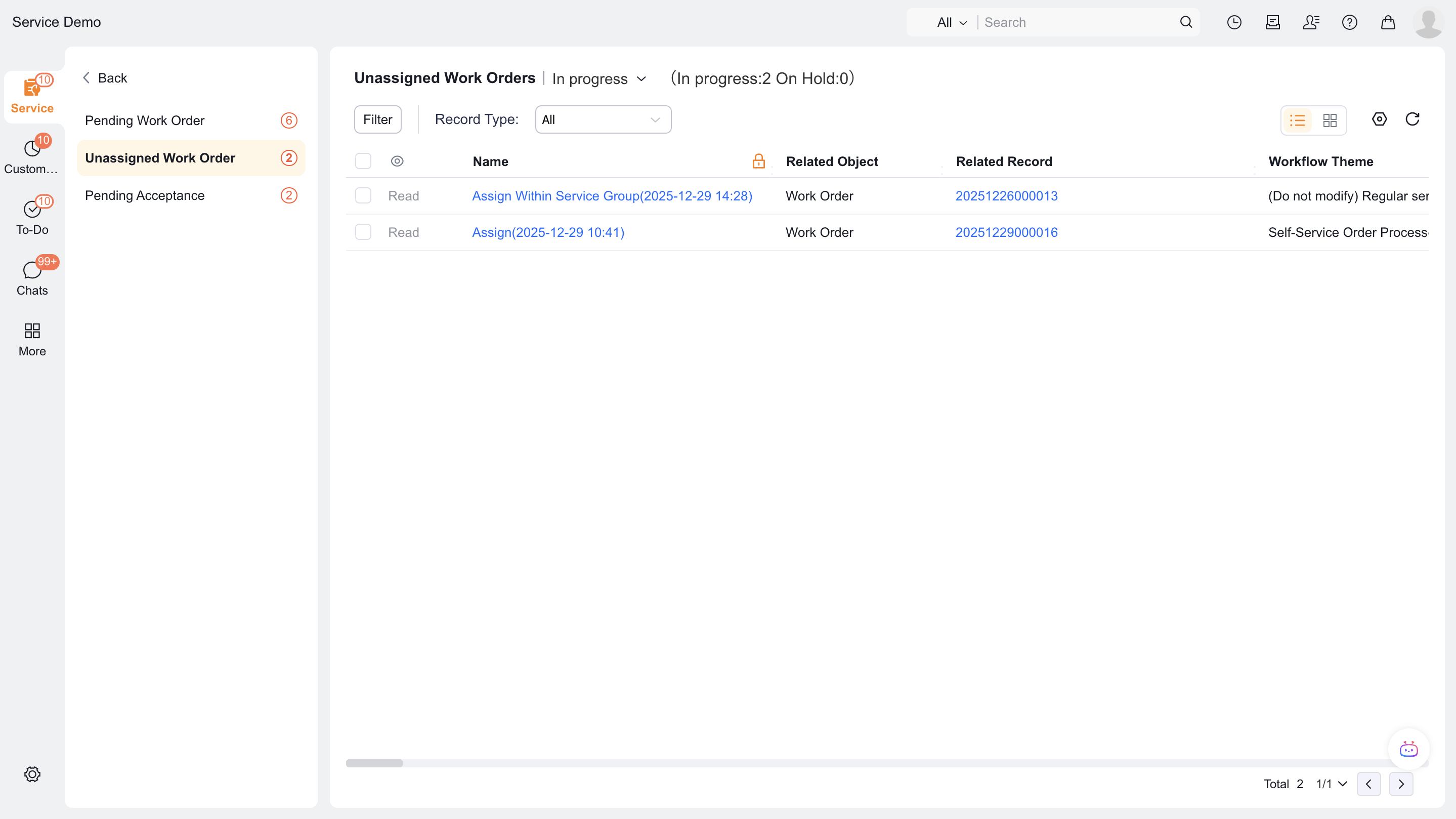 The dispatcher opens work orders awaiting assignment on the web