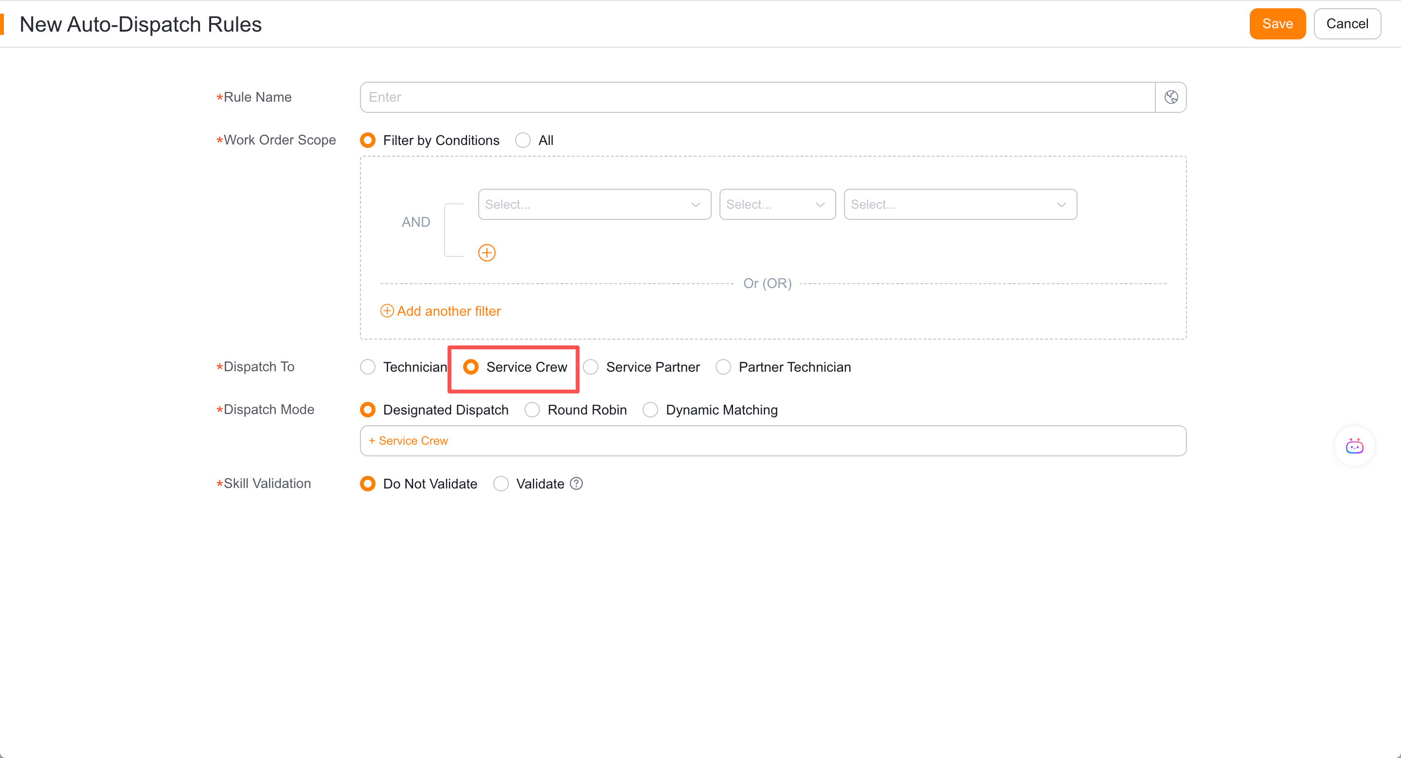 Select specified or round-robin service group assignment