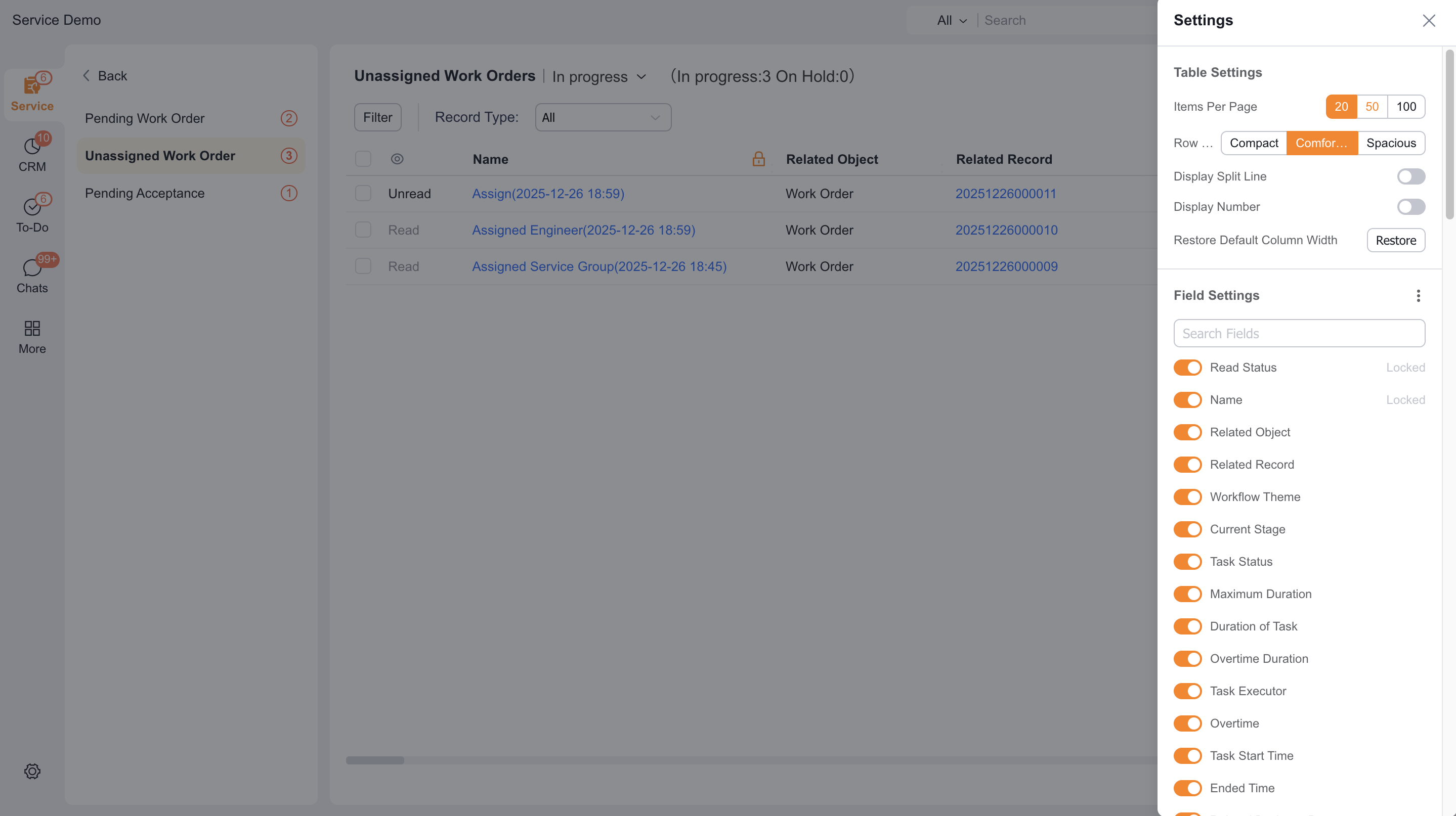 Configure fields in the pending assignment list