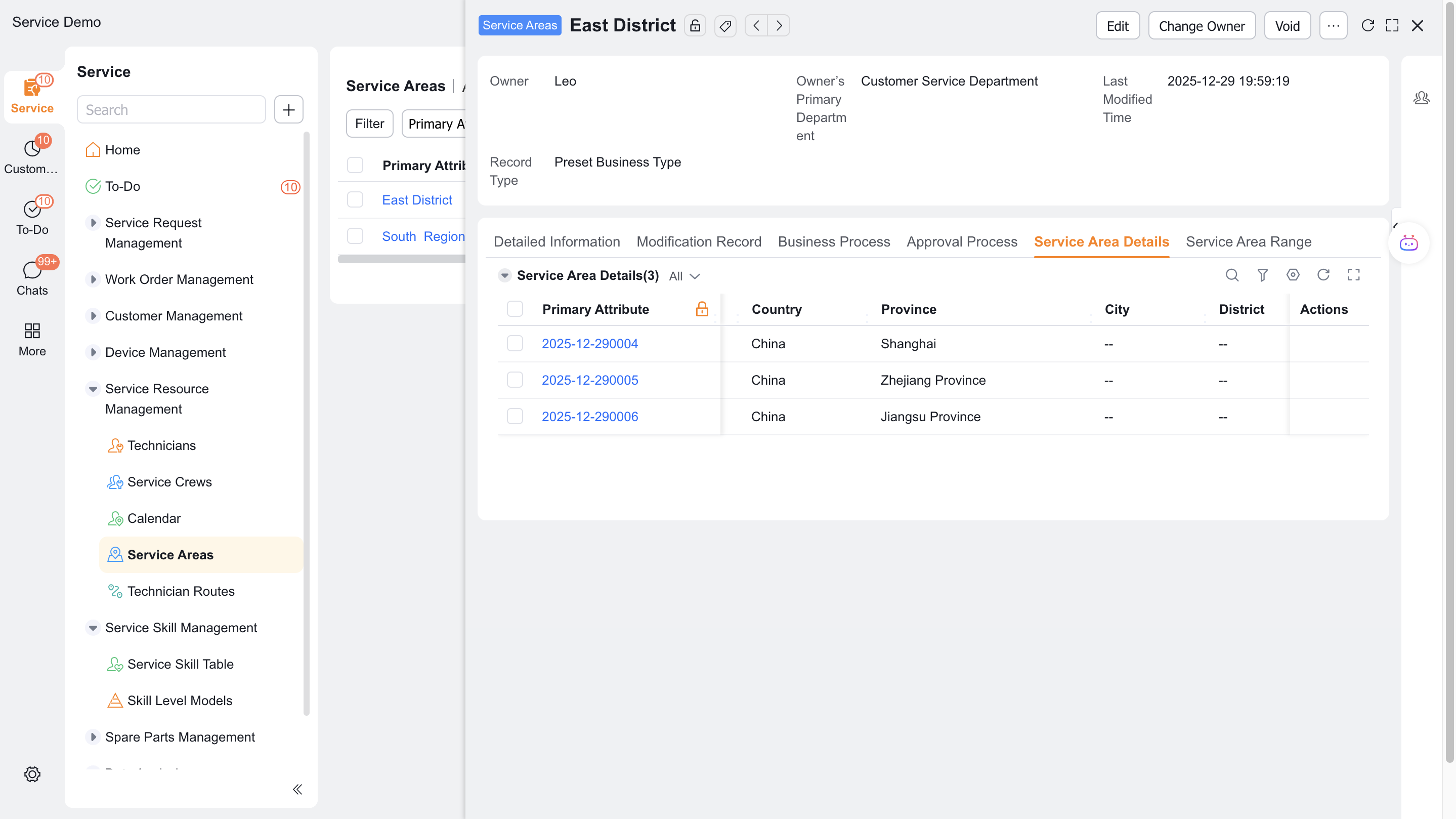 Create an enterprise service area