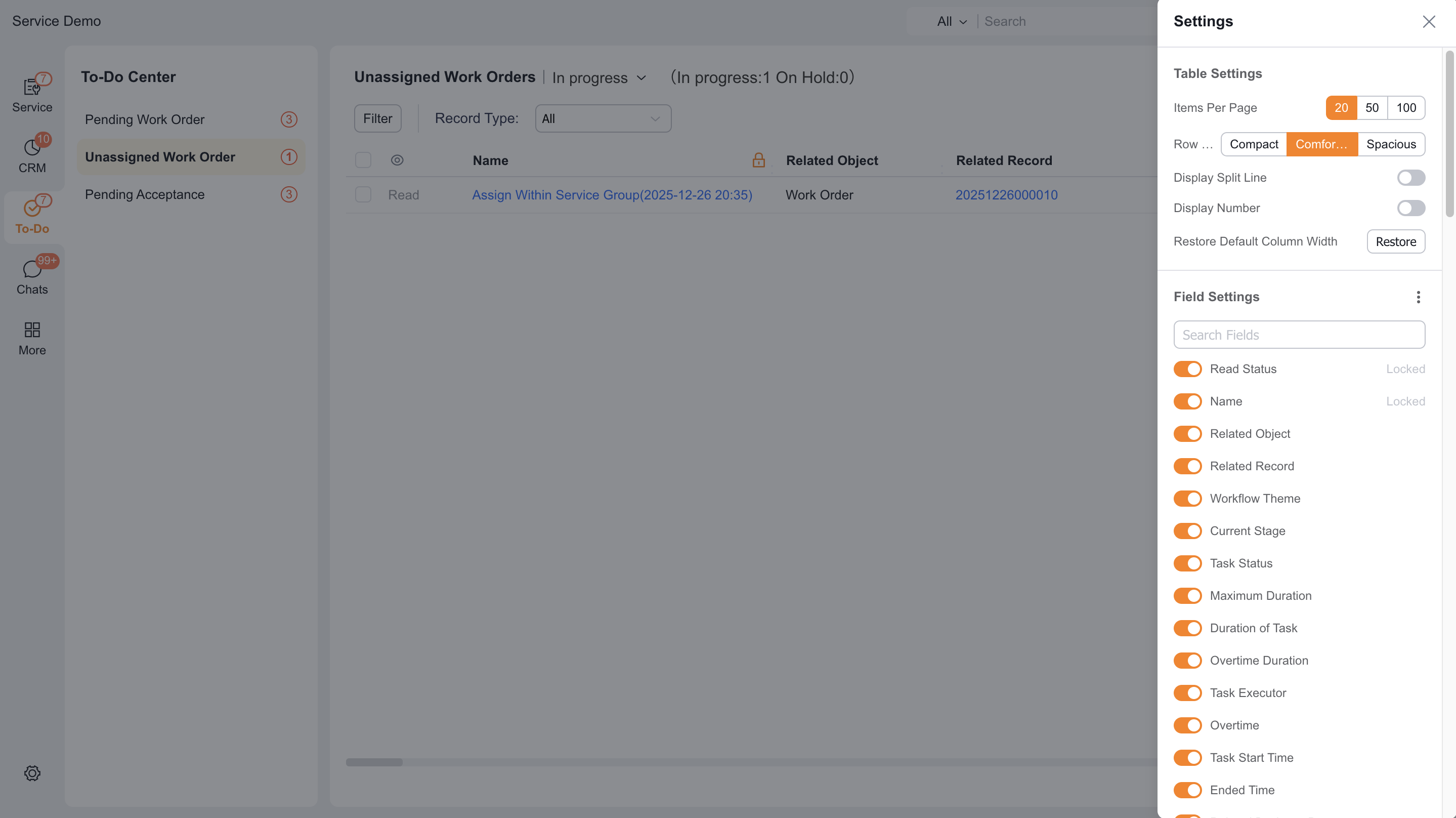 Configure columns for the service group's assignment list