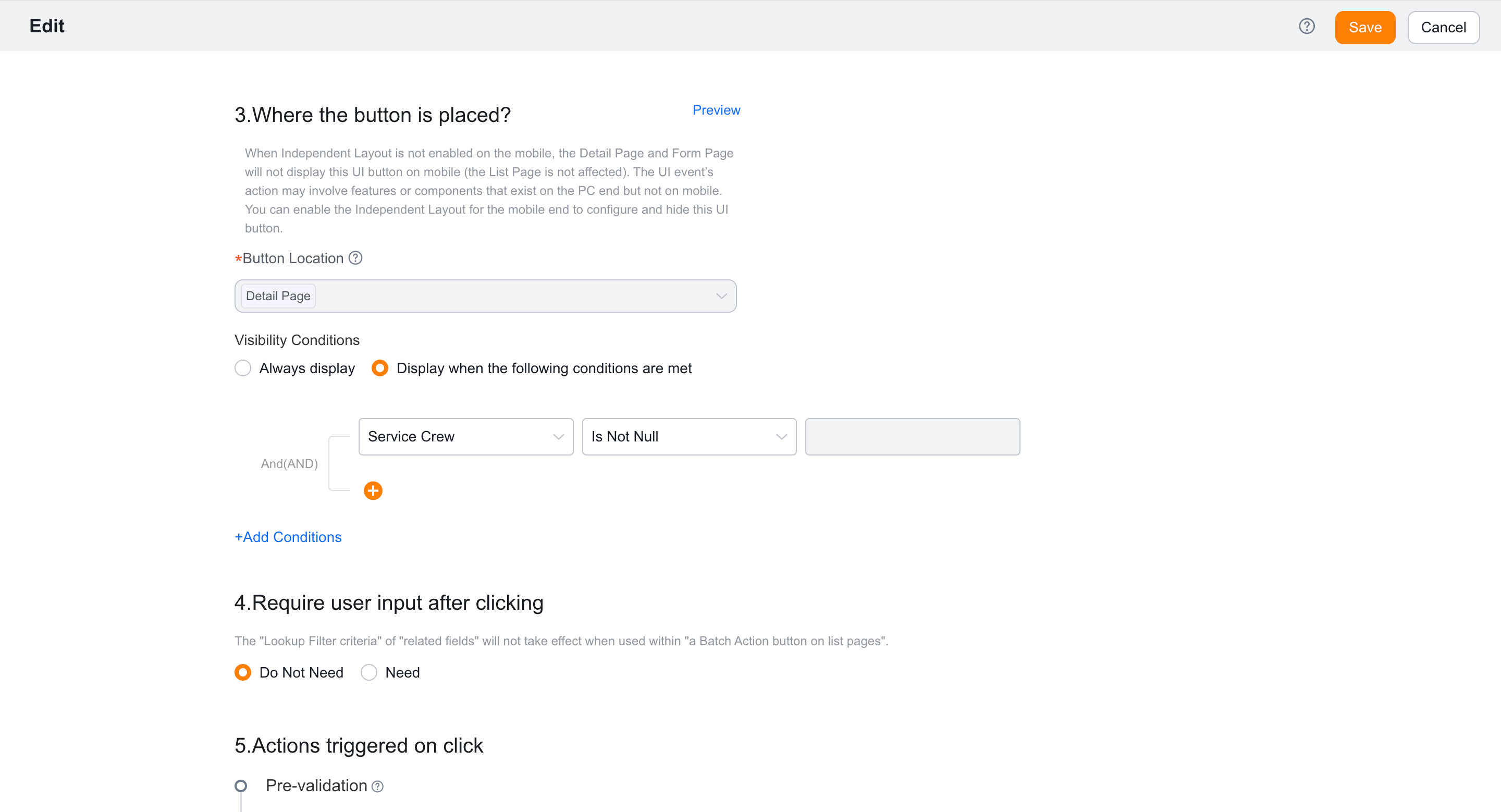 Configure display conditions for the Reassign Service Group button