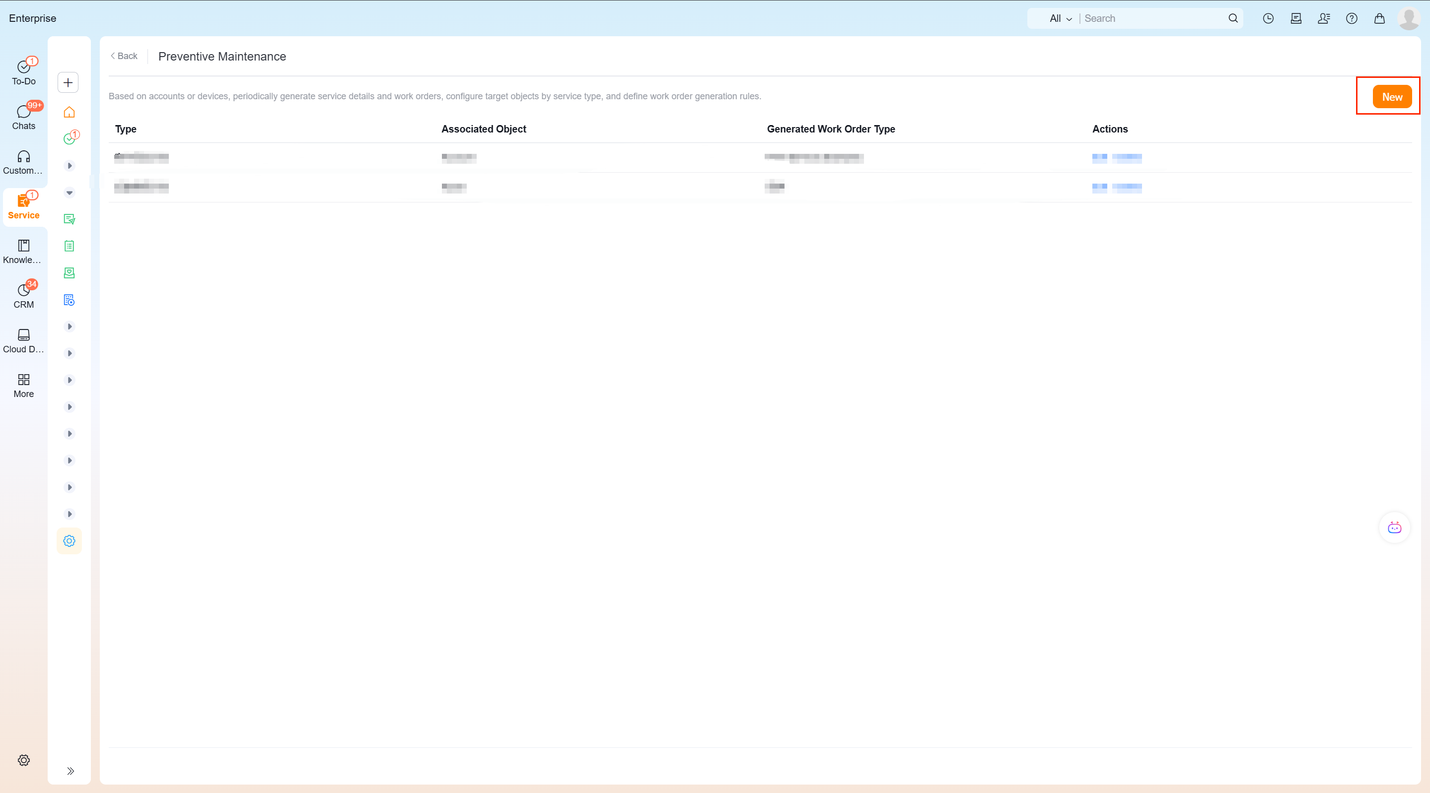 Open service plan rules on the service plan page