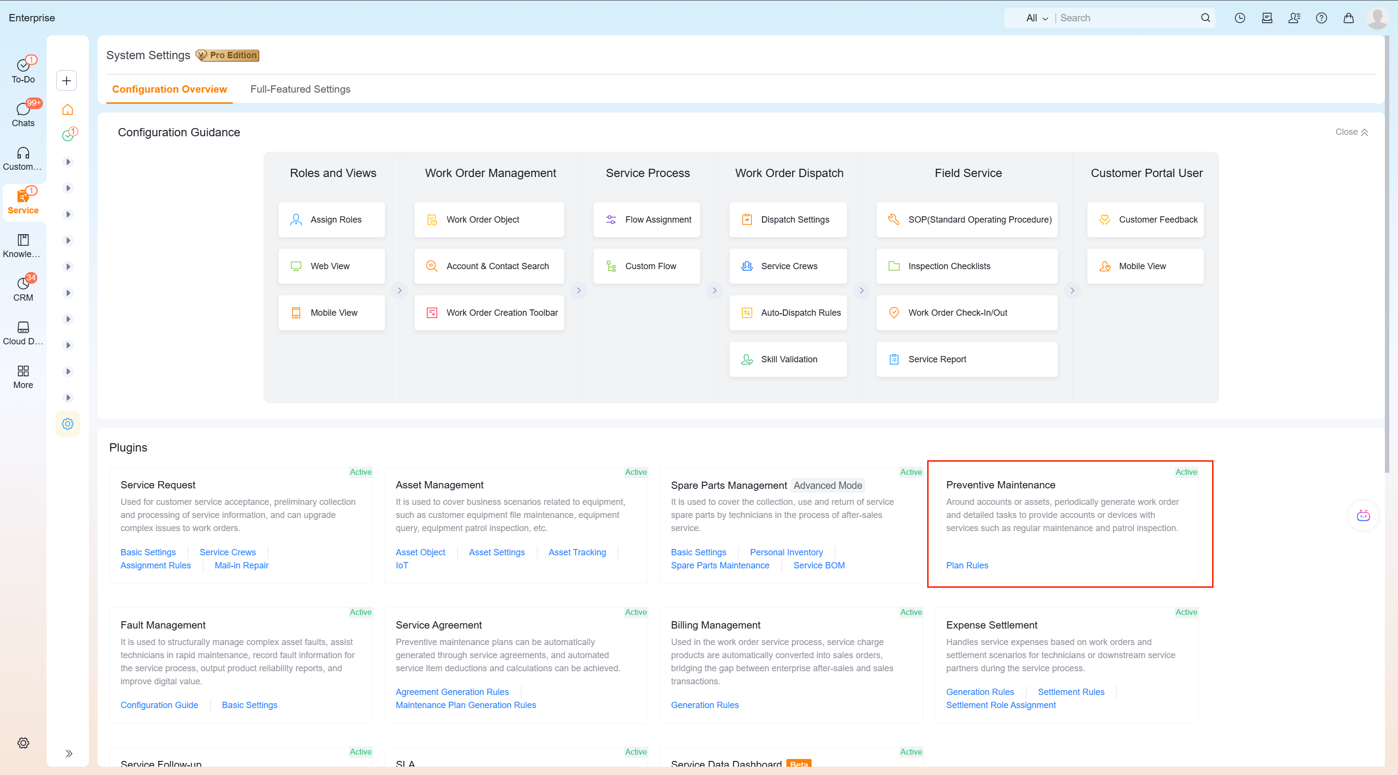 Enter service plan rules from configuration overview