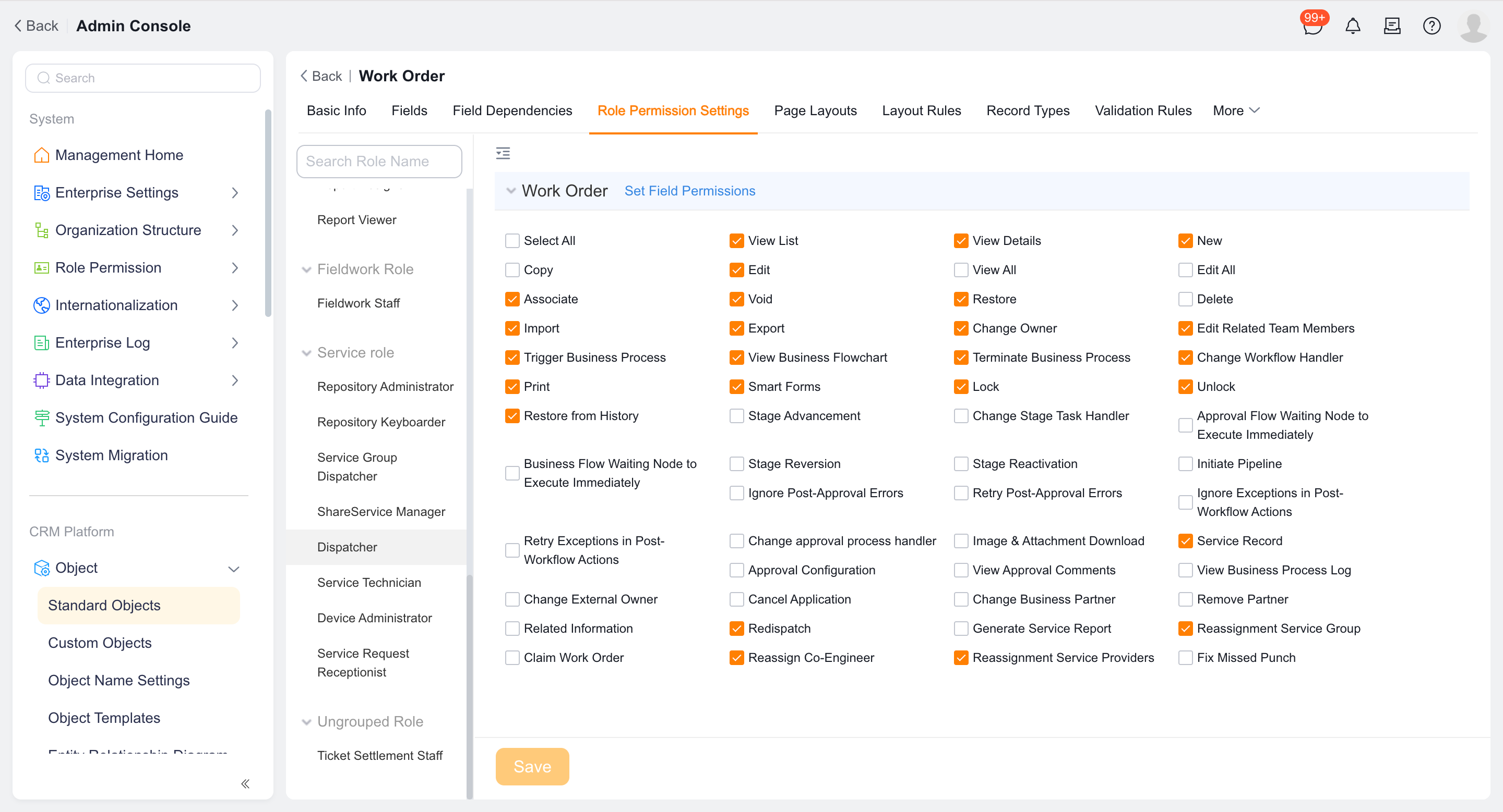 Grant permission for the Reassign Service Group button