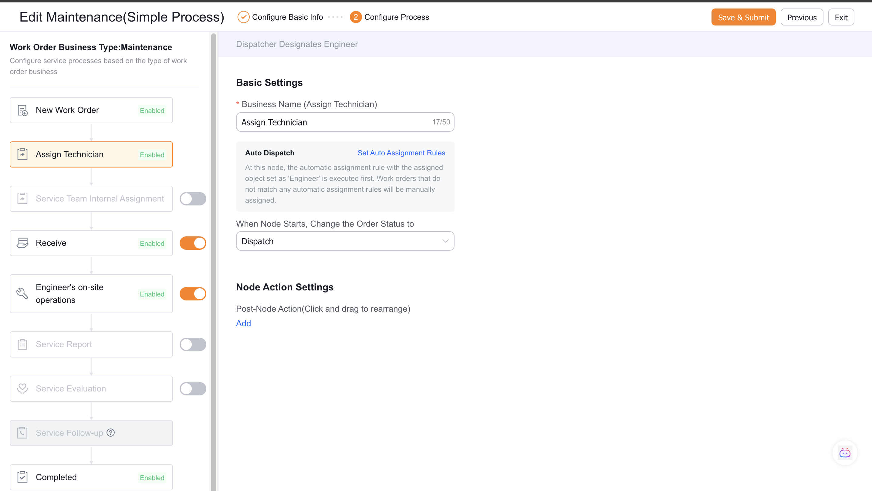 Enable the required nodes in the simple process