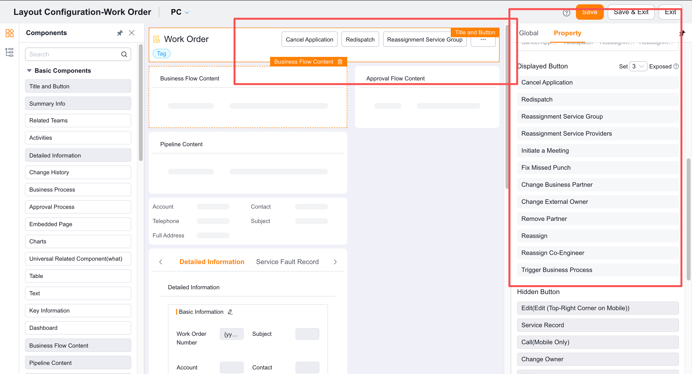 Place a reassignment button in the layout of the work order details page