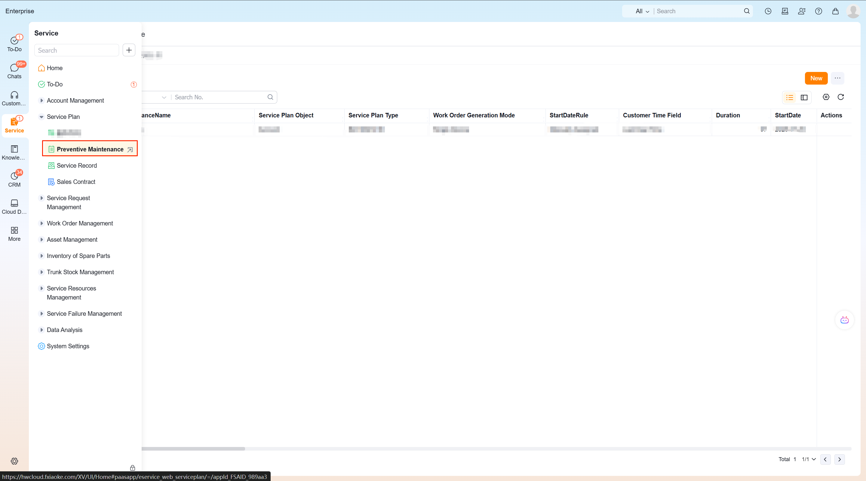 Select a plan type and create a service plan