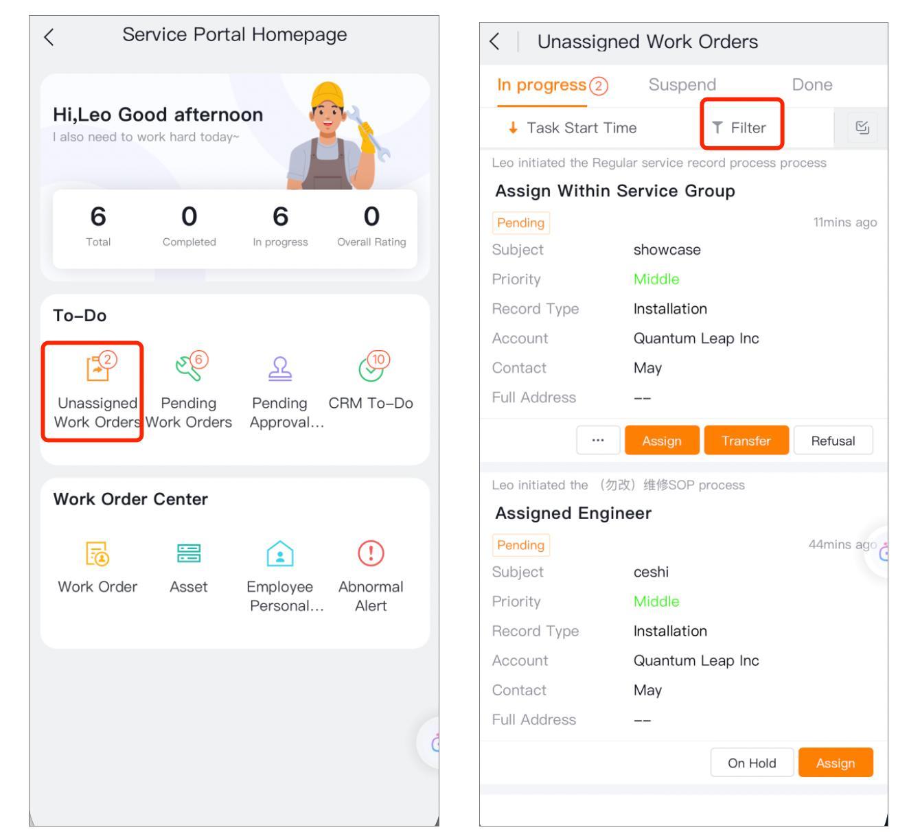 Select an engineer on the App to complete the assignment