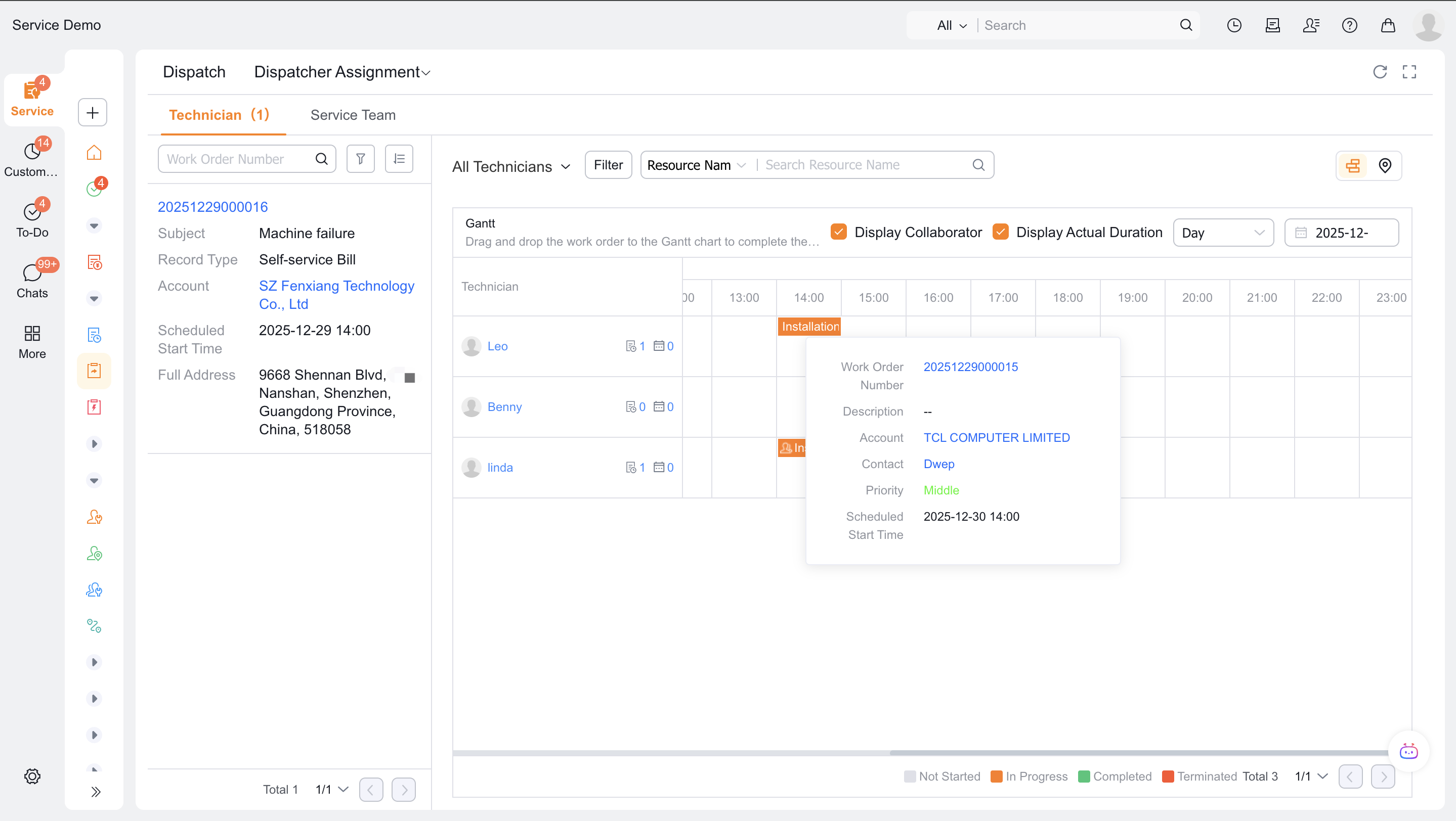 Configure Gantt work-order colors and summary fields