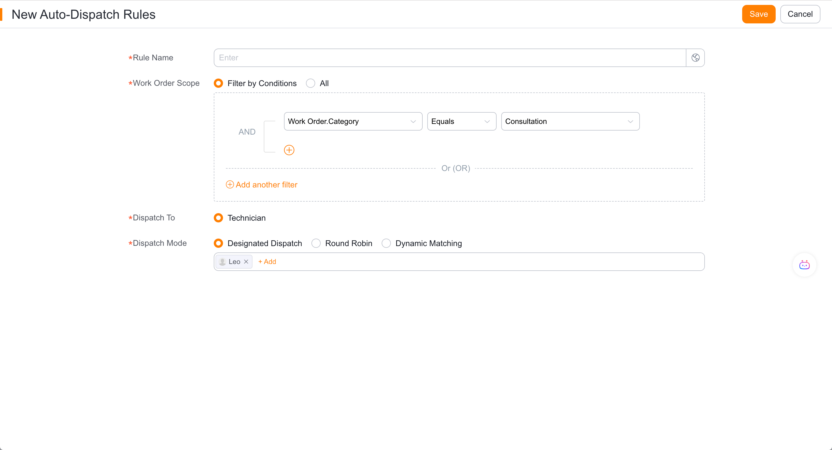 Configure work order conditions and designated engineers within the group