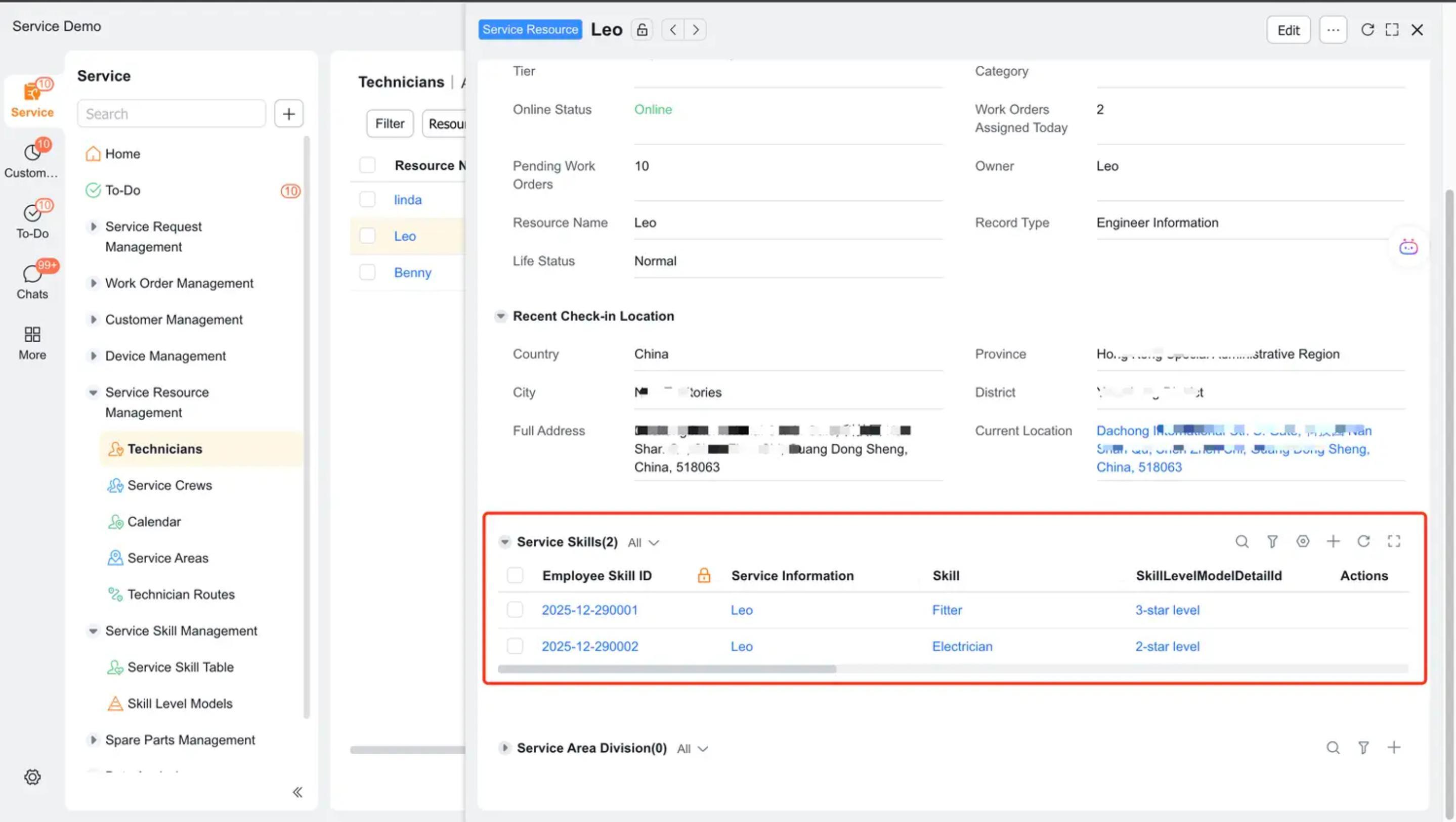 Add service skills for engineers