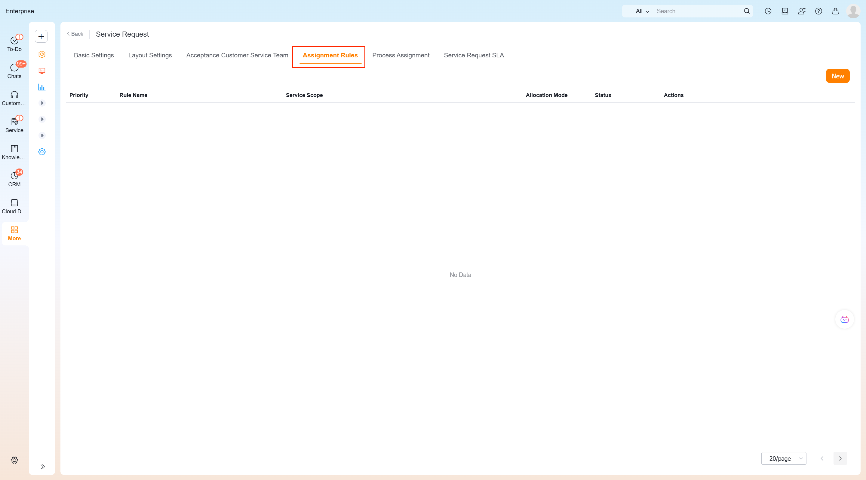 Configure service request assignment rules