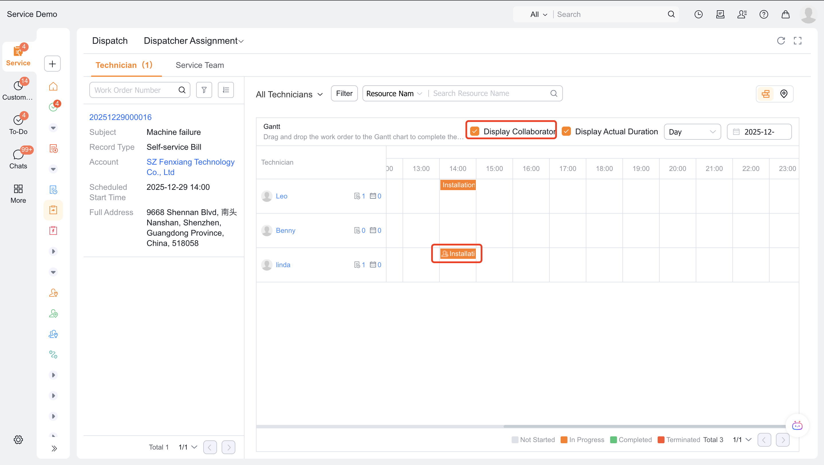 Select collaborative engineers in the Gantt chart